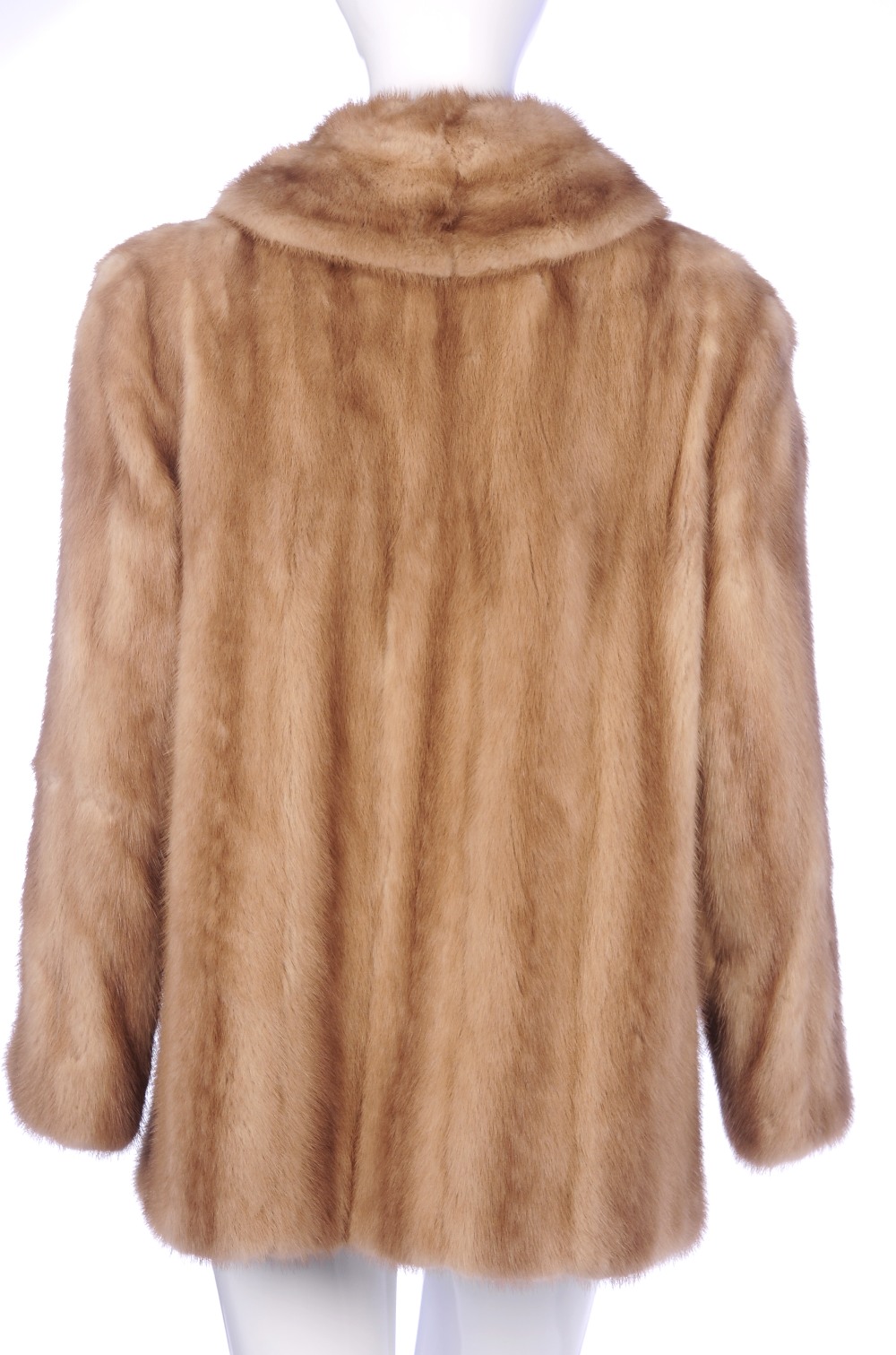 A three-quarter length pastel mink coat. Designed with a notched lapel collar, hook and eye - Image 2 of 3