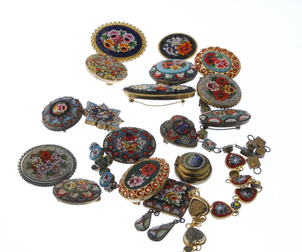 Twenty items of micro mosaic jewellery. To include a micro mosaic bracelet, the larger heart-shape - Image 2 of 2