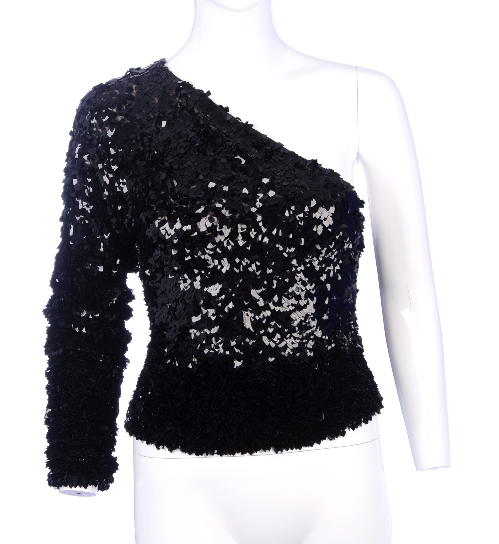 YVES SAINT LAURENT Rive Gauche - an asymmetrical sequin top. Designed with one full-length sleeve - Image 2 of 4