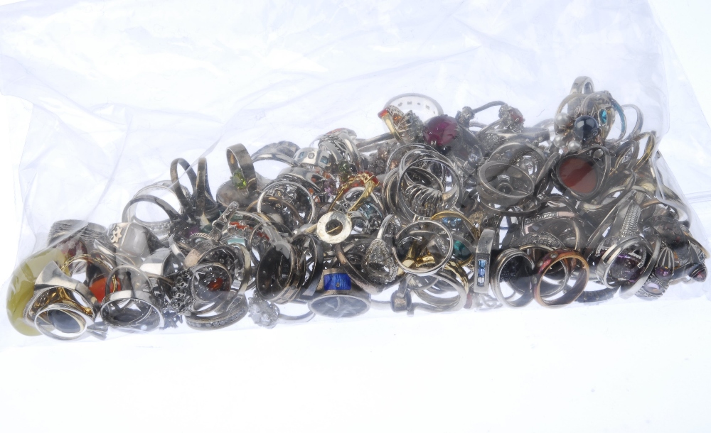 A selection of silver and white metal rings. To include mainly paste-set rings. (160) Many with - Image 2 of 2