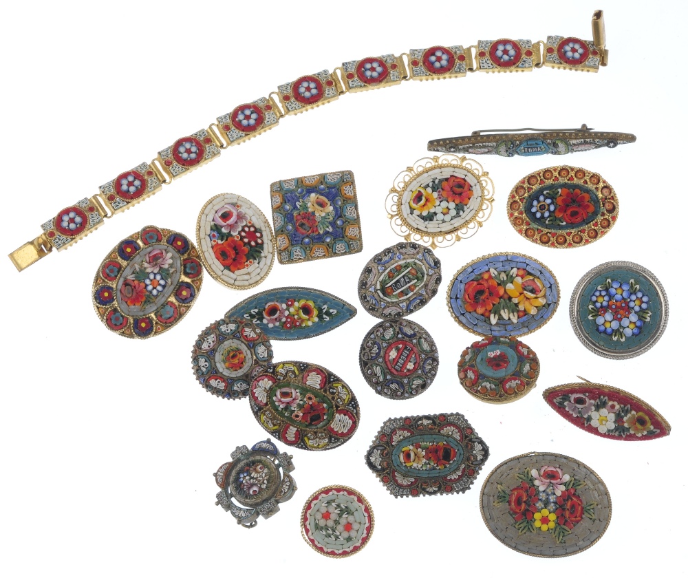 Twenty items of micro mosaic jewellery. To include nineteen micro mosaic brooches and a bracelet, - Image 2 of 2