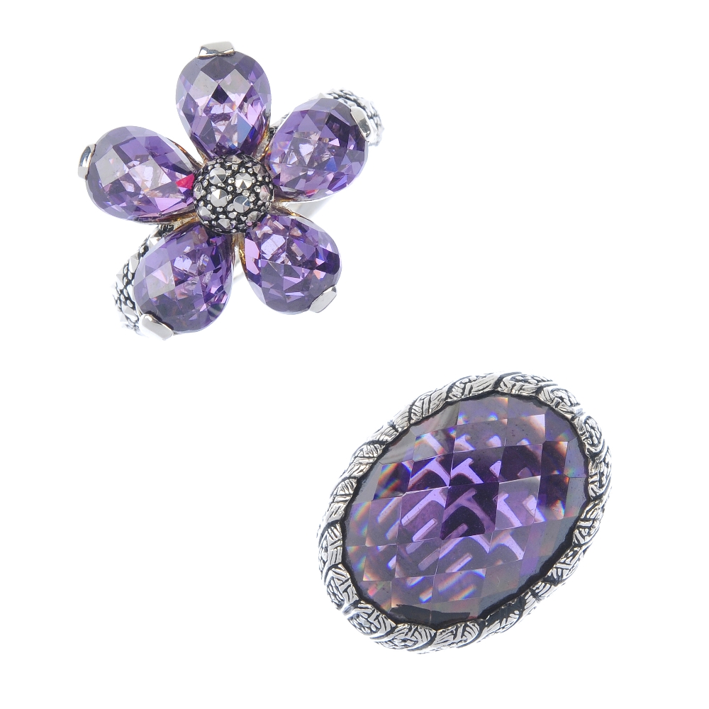 THOMAS SABO - four items of jewellery. To include a floral ring with purple faceted synthetic