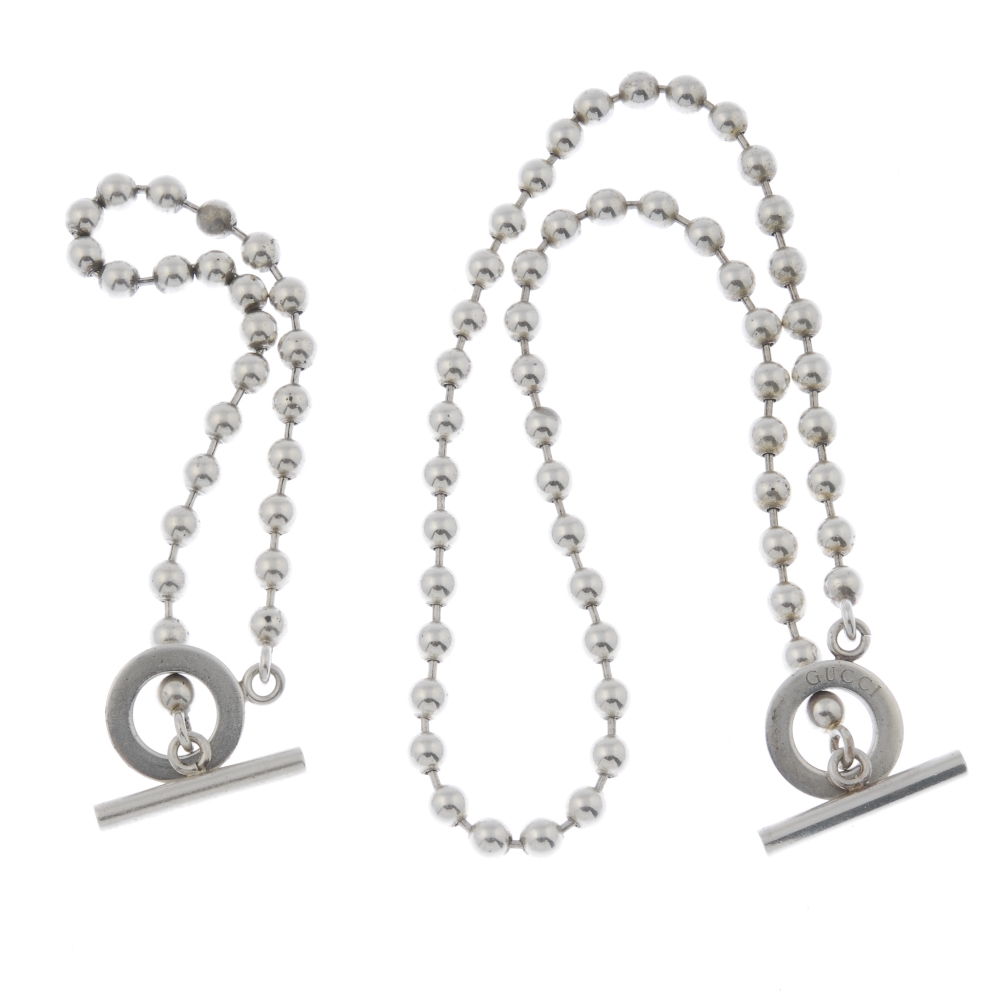 GUCCI - a silver necklace and bracelet set. The silver necklace designed as a series of spherical - Image 2 of 2