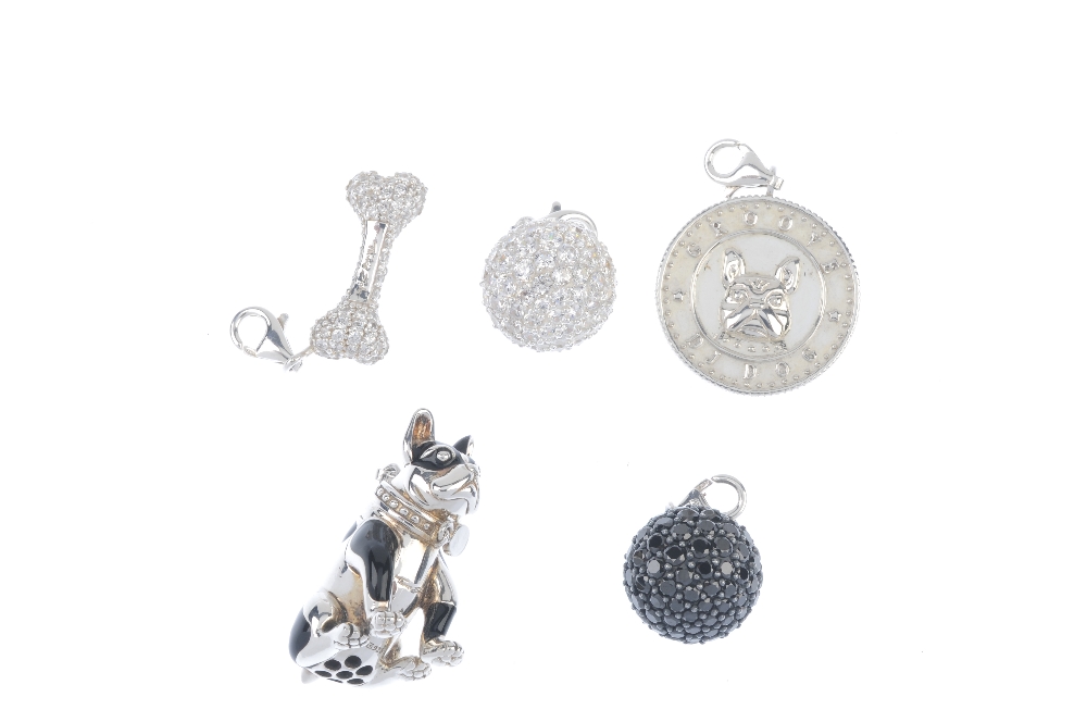 THOMAS SABO - five charms. To include two 'Disco Ball' charms, a French bulldog charm, a bone - Image 2 of 2