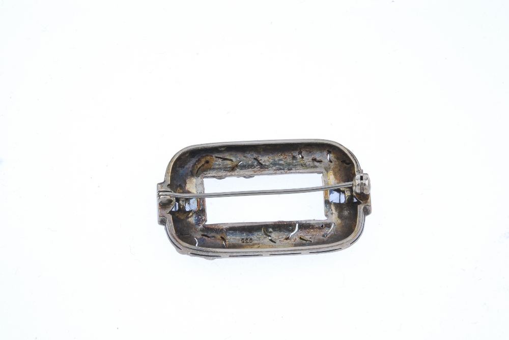 An early 20th century silver marcasite and paste brooch. The rectangular-shape marcasite brooch, - Image 2 of 2