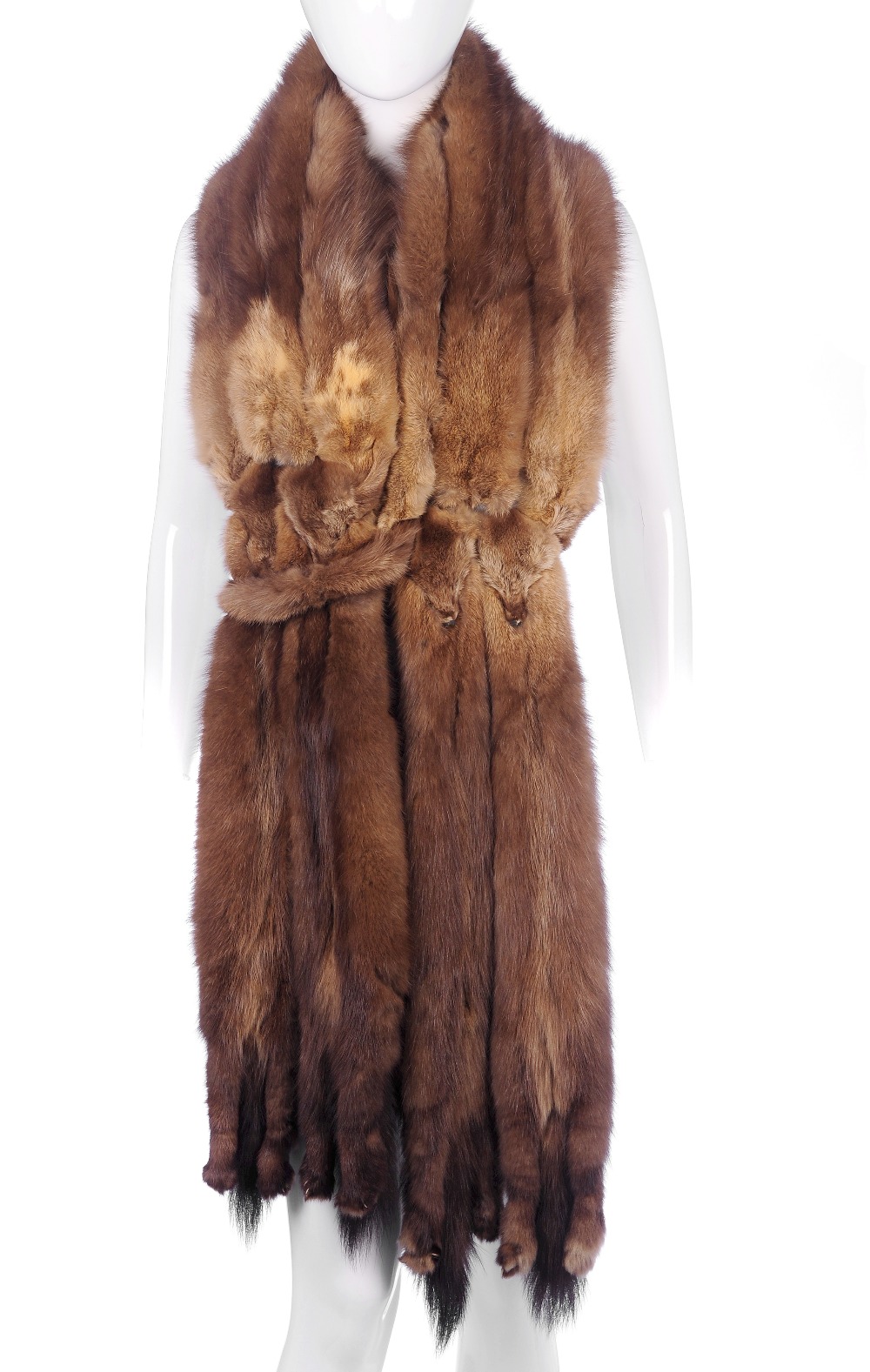 A Russian sable stole. Made up of ten sable skins with tail and paw detail at either end and