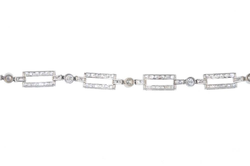 A diamond and cultured pearl bracelet. Designed as a series of rectangular-shape old-cut diamond - Image 2 of 3