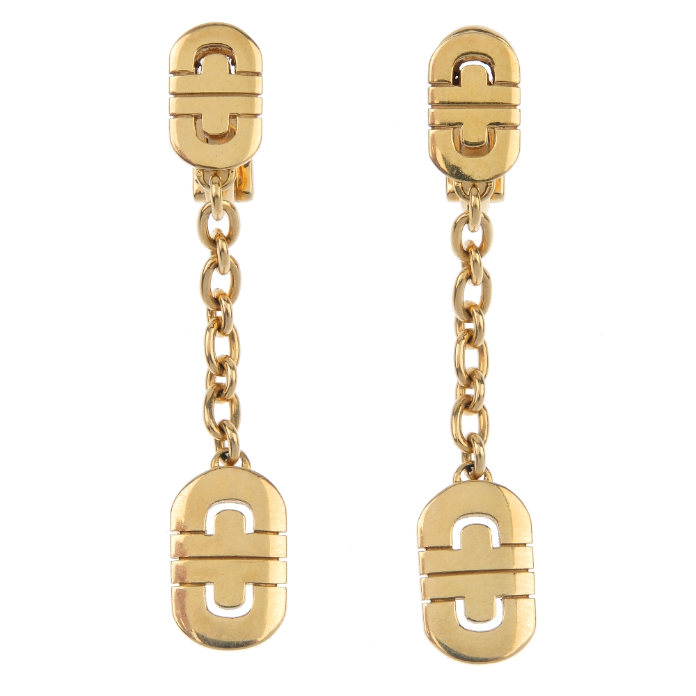 BULGARI - a pair of 'Parentesi' ear pendants. Each designed as an openwork geometric drop, to the