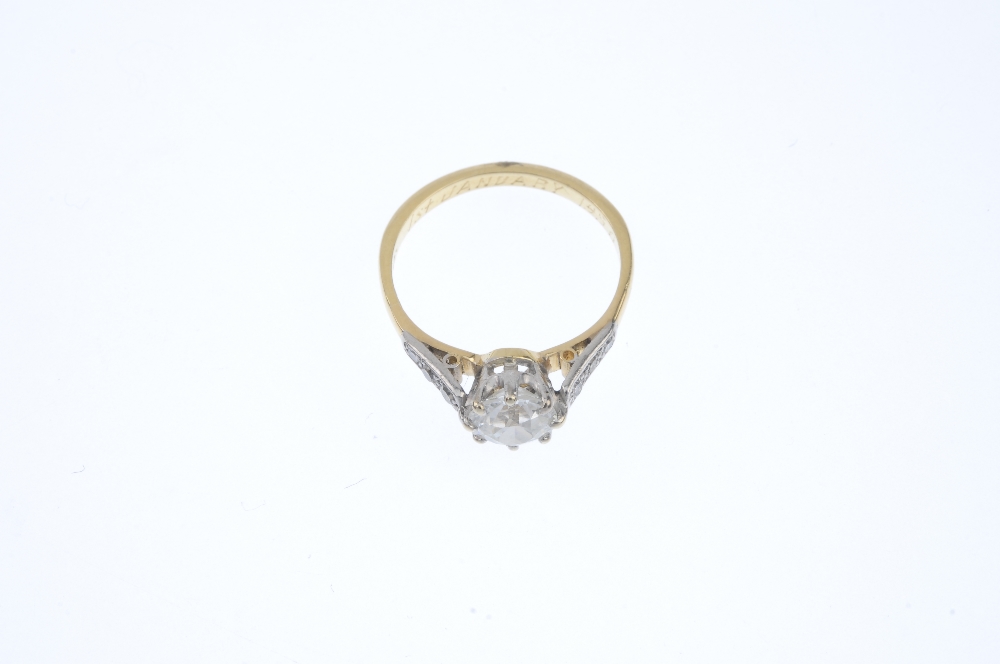 A mid 20th century 18ct gold diamond single-stone ring. The old-cut diamond, to the single-cut - Image 2 of 4