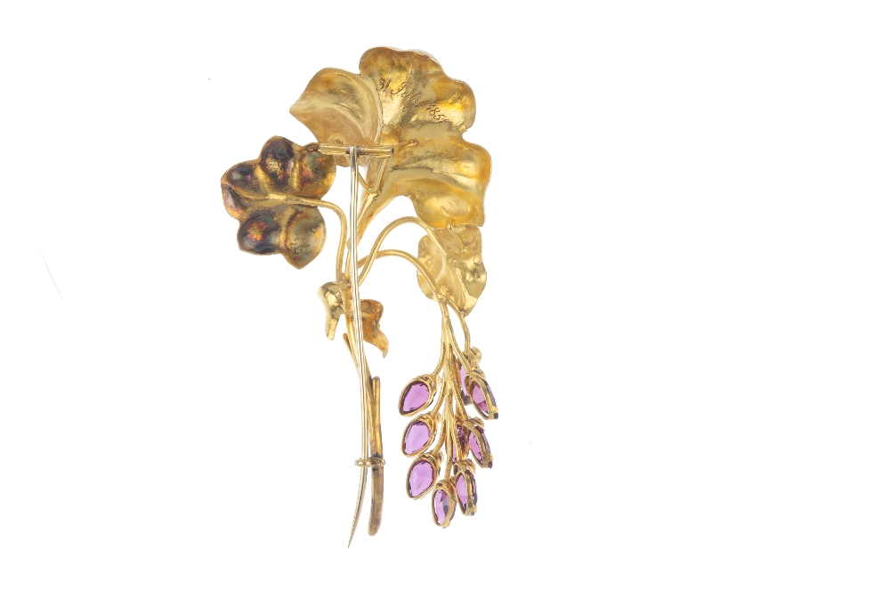 A mid 19th century diamond and garnet foliate brooch. Designed as a series of scrolling leaves, - Image 2 of 3