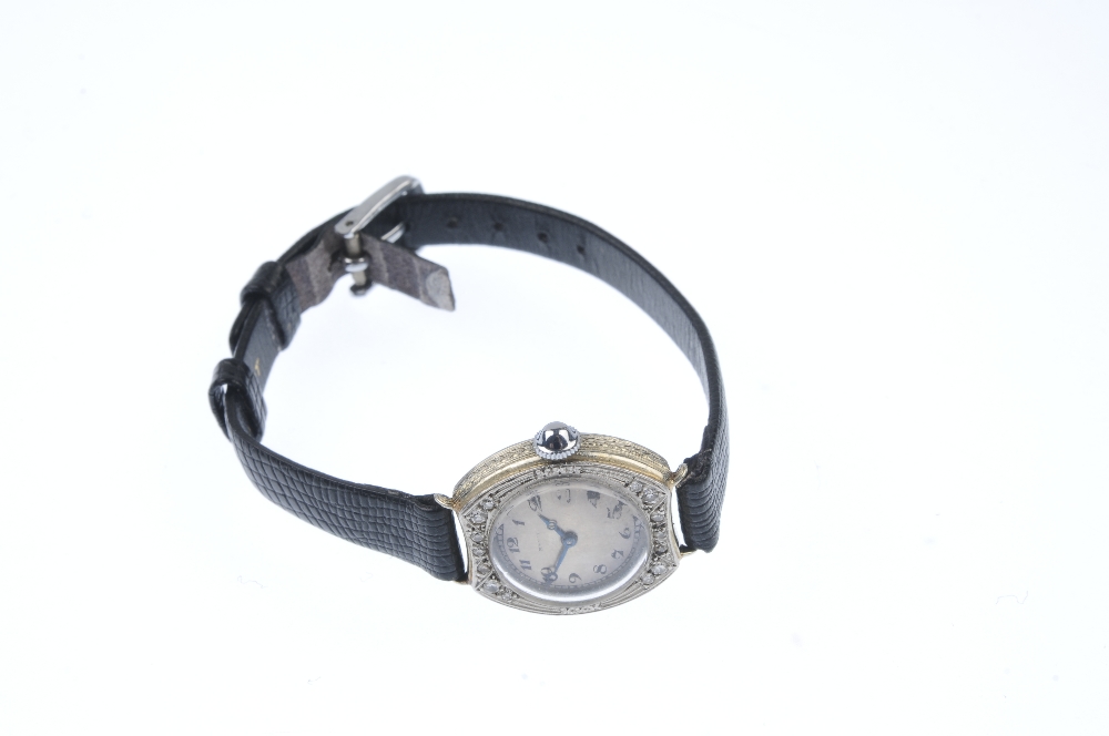 A lady's early 20th century diamond manual wind cocktail watch. The silvered dial, with black Arabic - Image 3 of 3