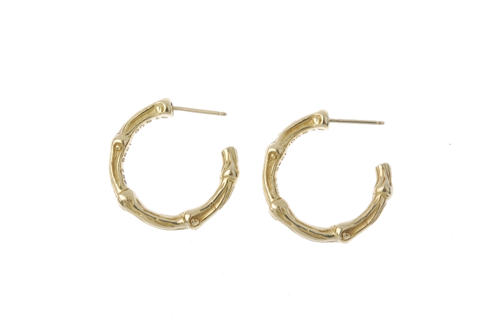 TIFFANY & CO. - a pair of bamboo ear hoops. Each designed as a textured and stylised bamboo hoop. - Image 2 of 2