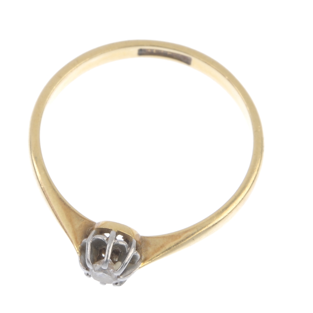 A mid 20th century 18ct gold and platinum diamond single-stone ring. The circular-cut diamond, to - Image 2 of 4