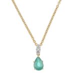 A set of 18ct gold emerald and diamond jewellery. The pendant designed as a pear-shape emerald,