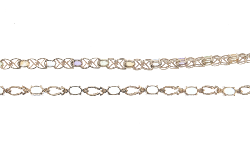 Two 9ct gold gem-set bracelets. To include an alternating oval-shape vari-gem bracelet, together - Image 2 of 3