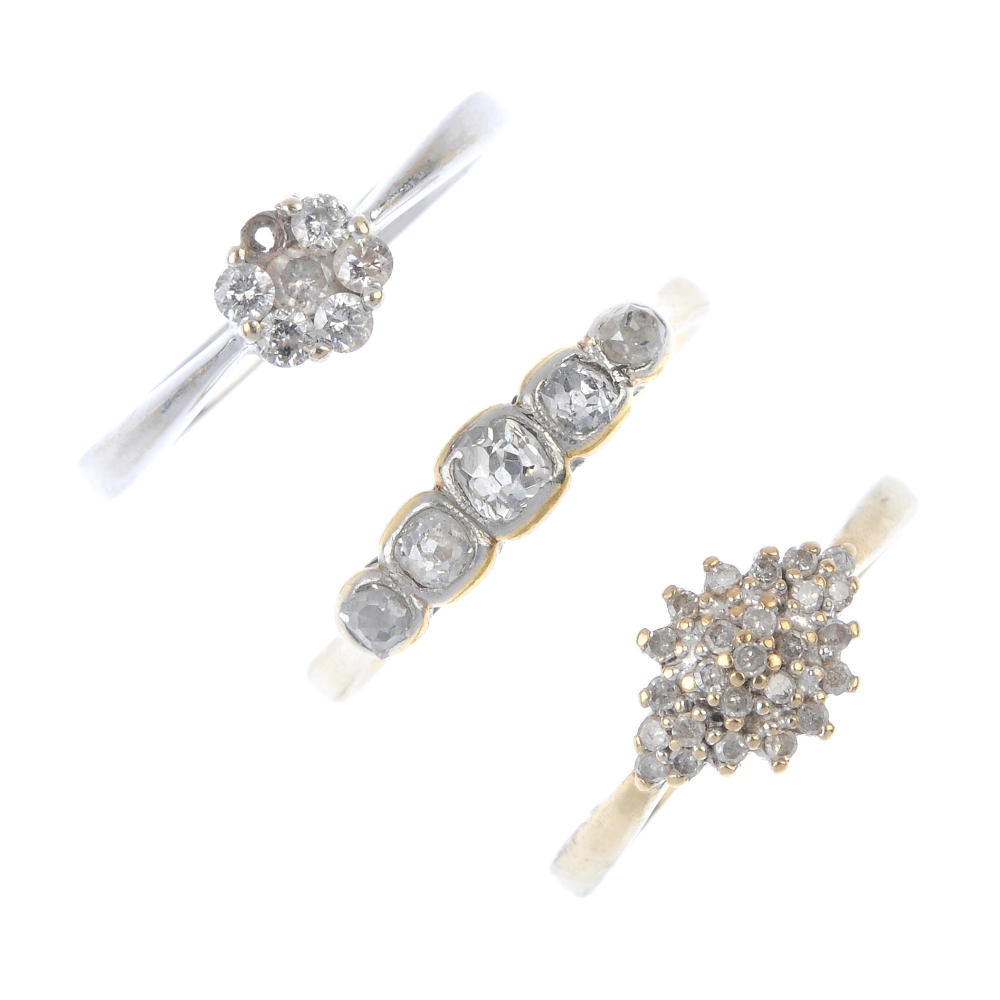 A selection of three diamond rings. To include an early 20th century 18ct gold old-cut diamond