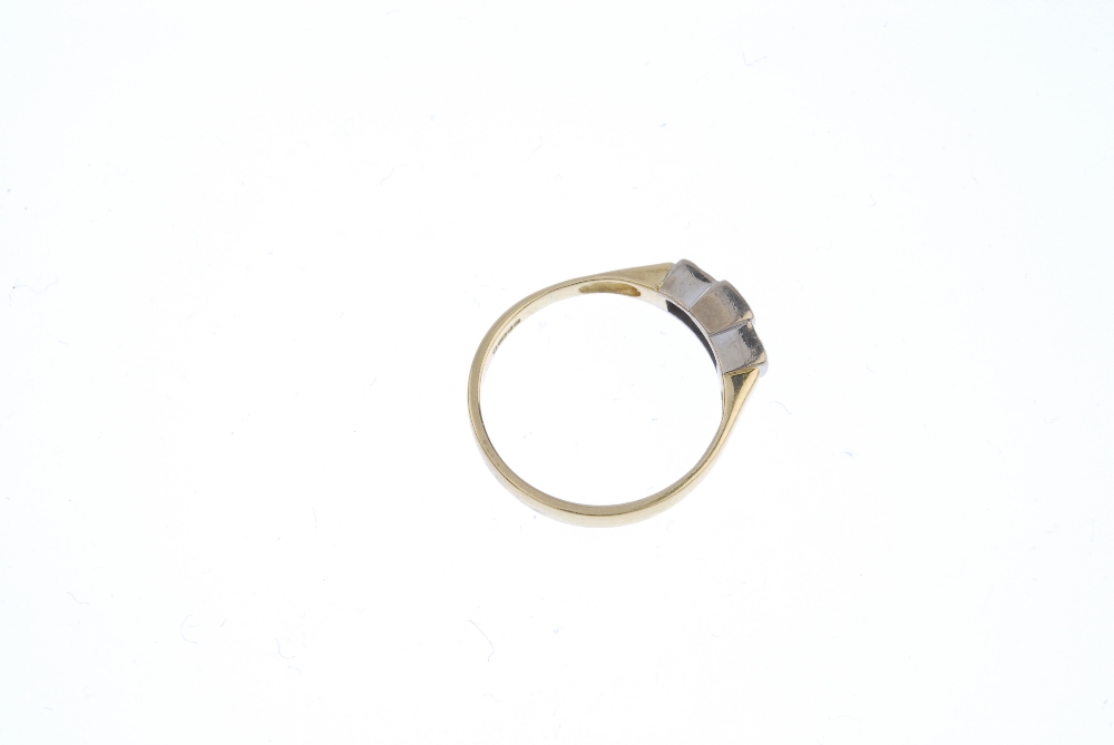 An 18ct gold diamond three-stone ring. The brilliant-cut diamond stepped line, to the tapered - Image 4 of 4