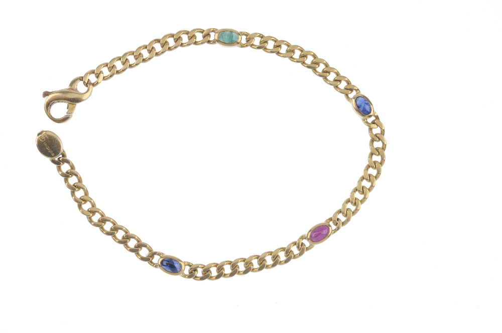 A ruby, emerald and sapphire bracelet. Designed as a series of oval ruby, emerald and sapphire - Image 3 of 3