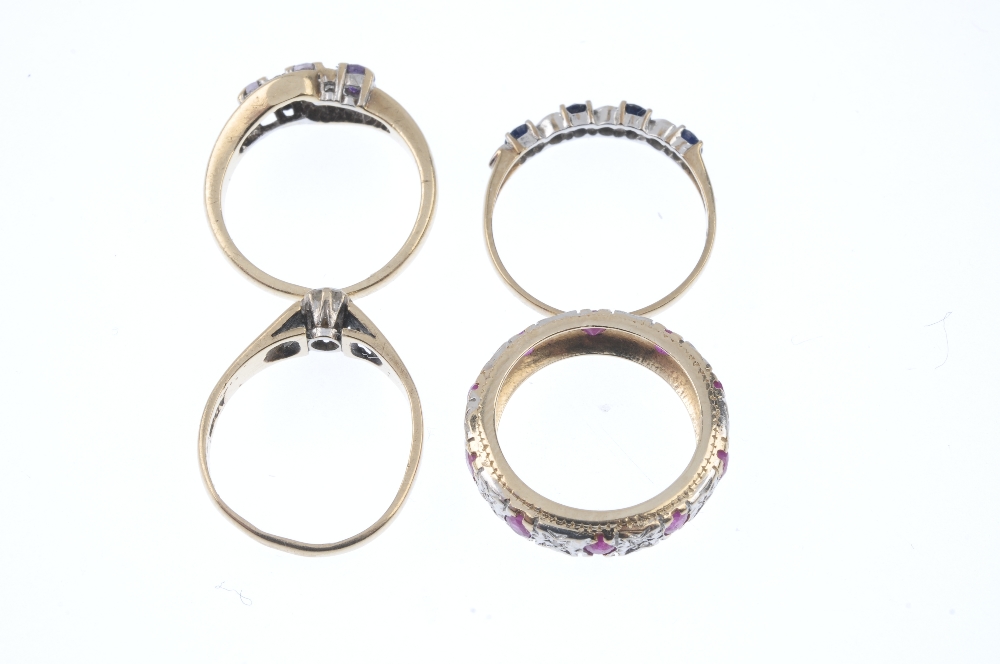 A selection of four 9ct gold diamond and gem-set rings. To include a diamond single-stone ring, an - Image 3 of 3