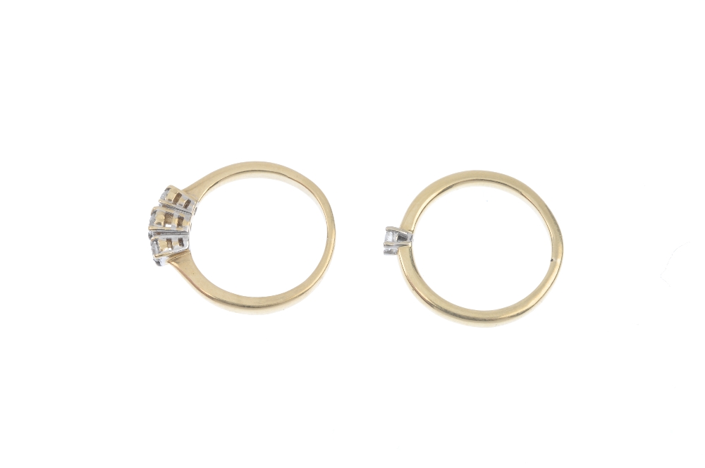 Two diamond rings. To include a graduated brilliant-cut diamond three-stone ring, together with a - Image 3 of 4