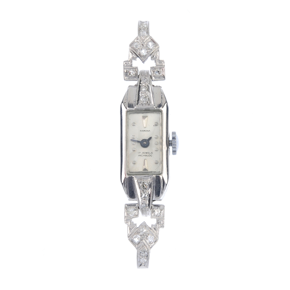 A lady's mid 20th century diamond manual wind cocktail watch head. The rectangular-shape white