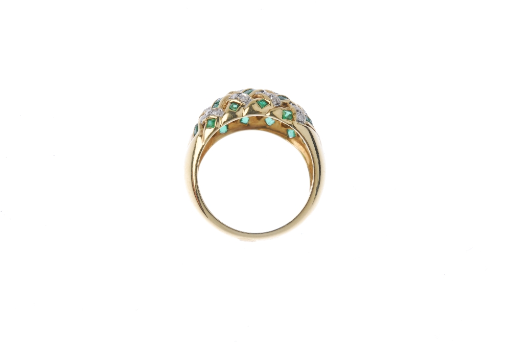 A diamond and emerald dress ring. Of openwork design, the square-shape emerald and brilliant-cut - Image 4 of 4