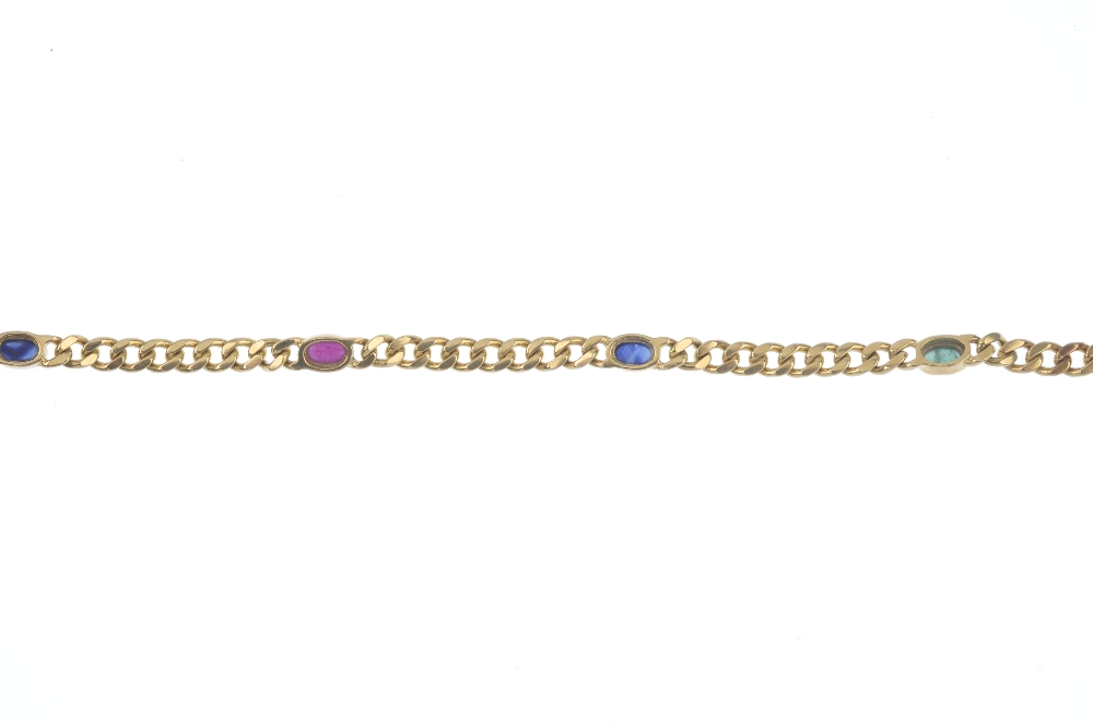 A ruby, emerald and sapphire bracelet. Designed as a series of oval ruby, emerald and sapphire - Image 2 of 3