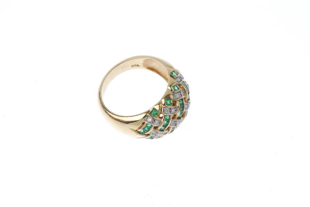 A diamond and emerald dress ring. Of openwork design, the square-shape emerald and brilliant-cut - Image 3 of 4