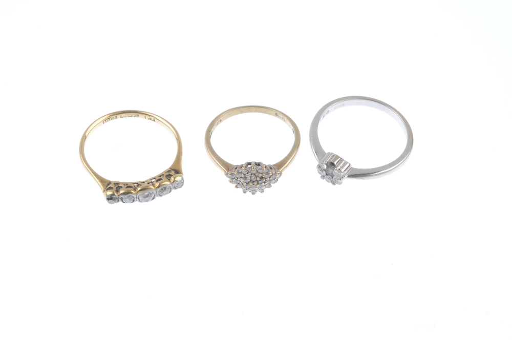 A selection of three diamond rings. To include an early 20th century 18ct gold old-cut diamond - Image 2 of 4