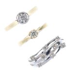 A selection of diamond rings. To include a 9ct gold brilliant-cut diamond single-stone ring, a 9ct