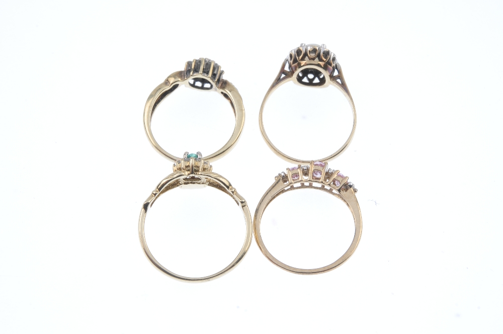 A selection of four diamond and gem-set dress rings. To include a 9ct gold emerald and diamond - Image 3 of 3