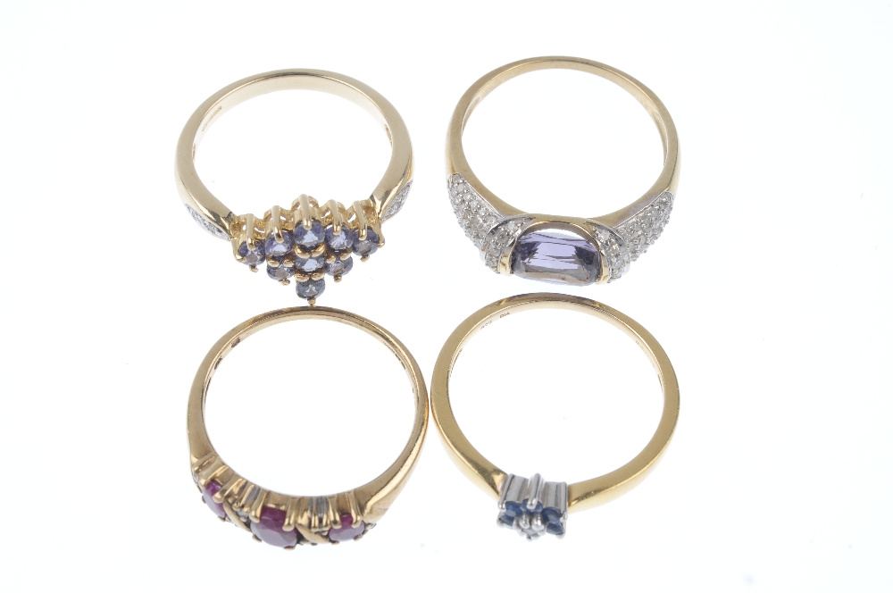 A selection of four 9ct gold diamond and gem-set rings. To include a chrysoberyl cluster ring, a - Image 2 of 3