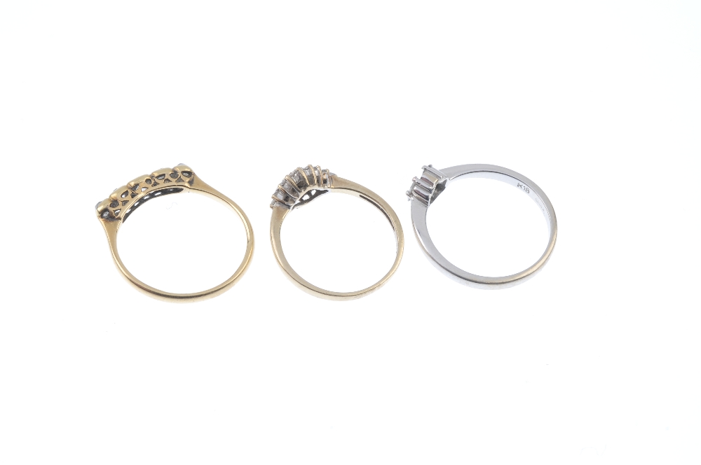 A selection of three diamond rings. To include an early 20th century 18ct gold old-cut diamond - Image 3 of 4