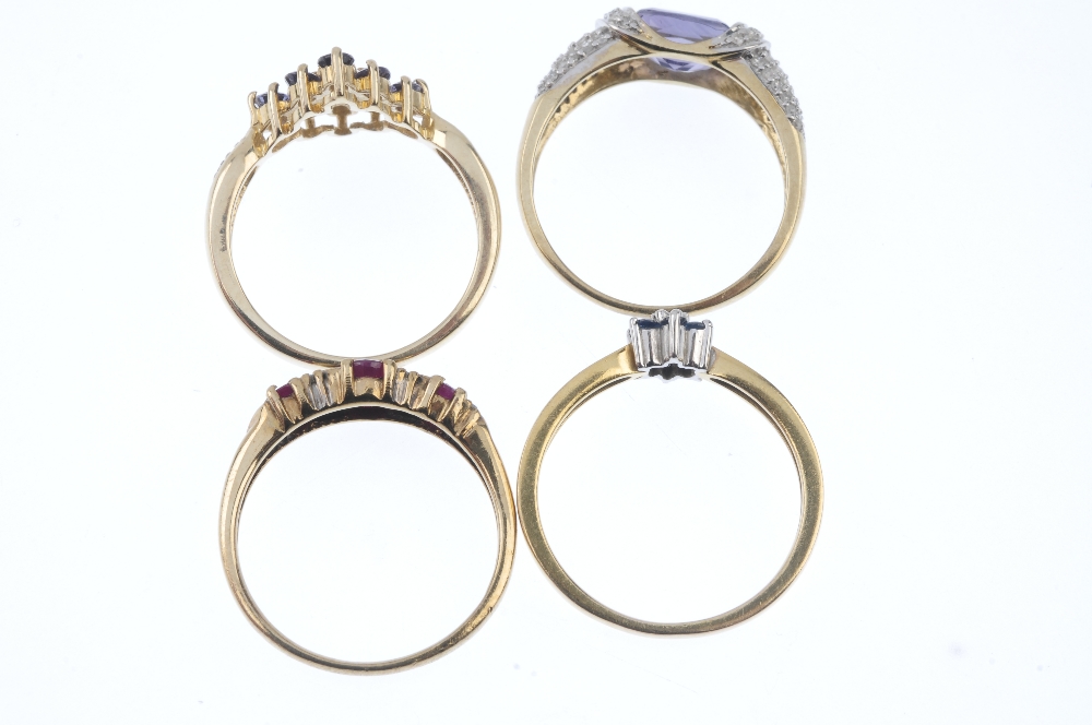 A selection of four 9ct gold diamond and gem-set rings. To include a chrysoberyl cluster ring, a - Image 3 of 3