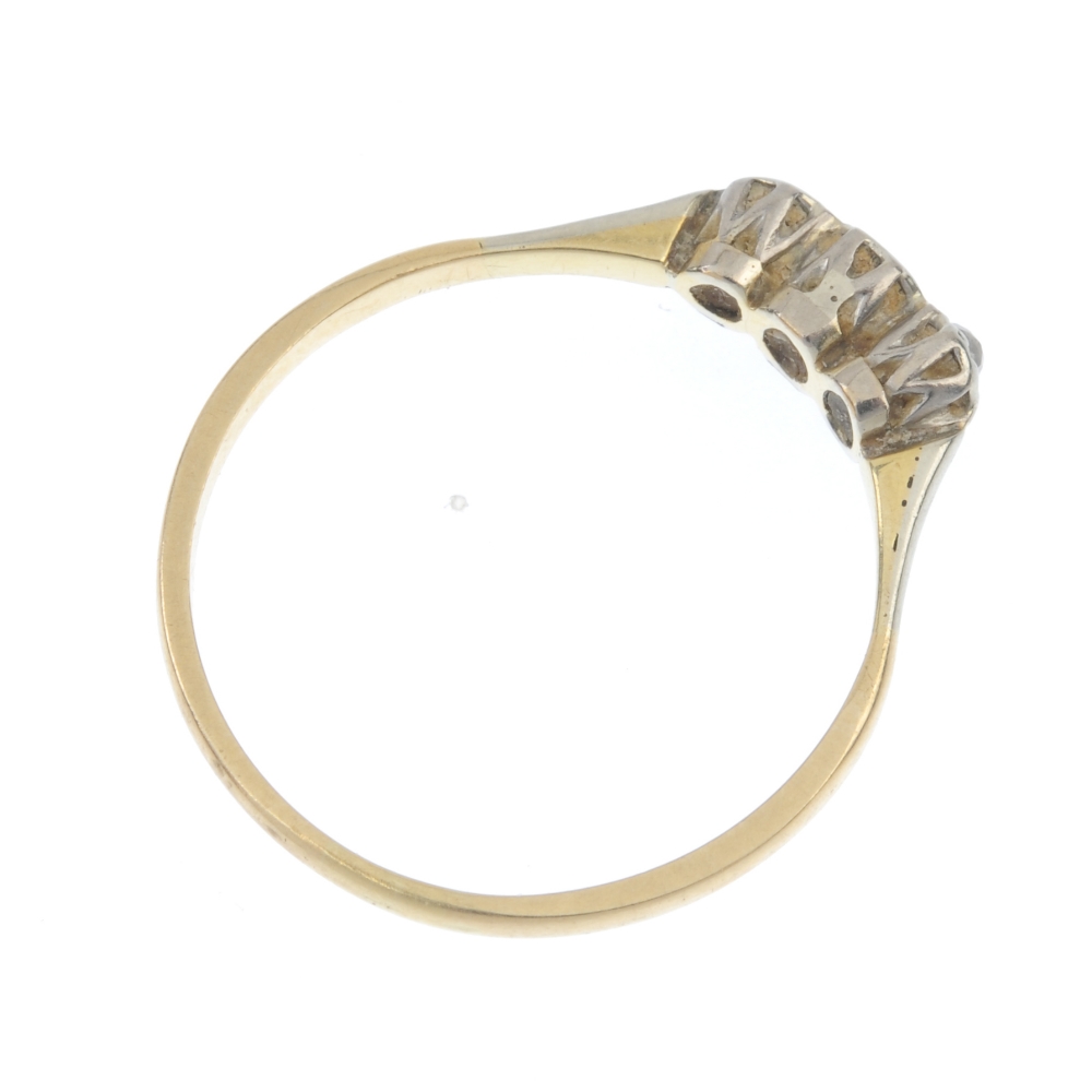 A mid 20th century 18ct gold and platinum diamond three-stone ring. The slightly graduated old-cut - Image 4 of 4
