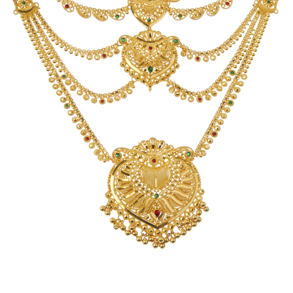 (125661) A necklace. Designed as decorative panels and swags with enamel detail. No back chain.