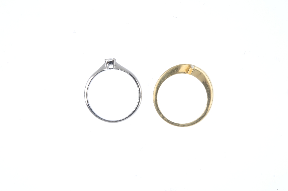 Two 18ct gold diamond single-stone rings. To include a rectangular-shape single-stone ring and a - Image 2 of 3