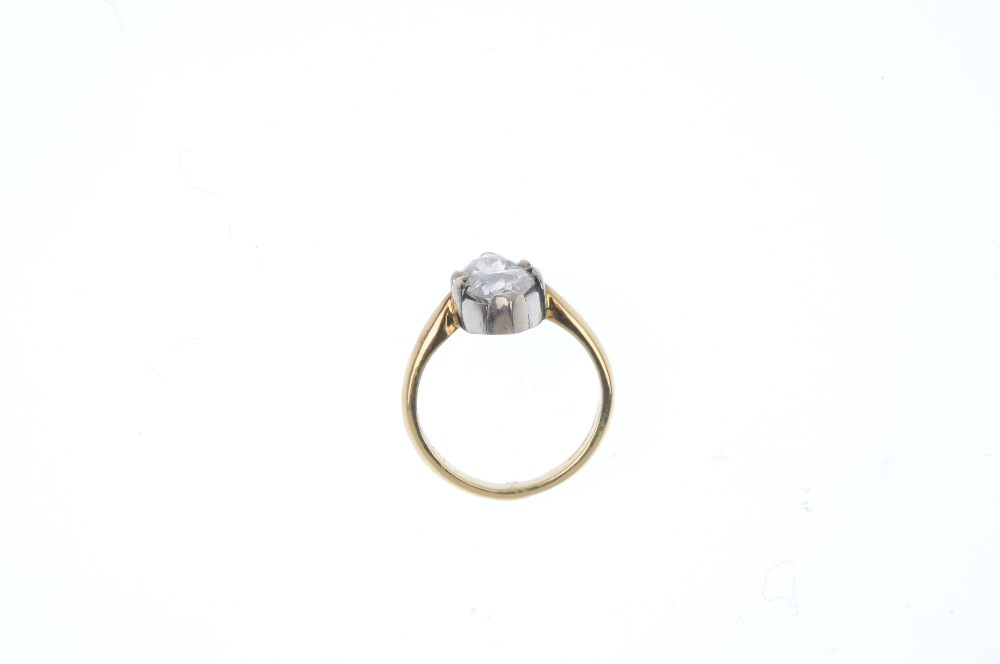 An 18ct gold diamond two-stone ring. The triangular-shape rose-cut diamonds, to the plain band. - Image 2 of 2