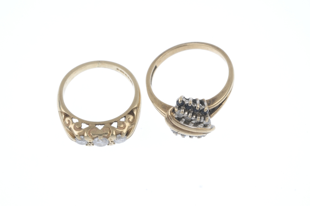 Two 9ct gold diamond rings. To include a graduated brilliant-cut diamond three-stone ring, - Image 2 of 4