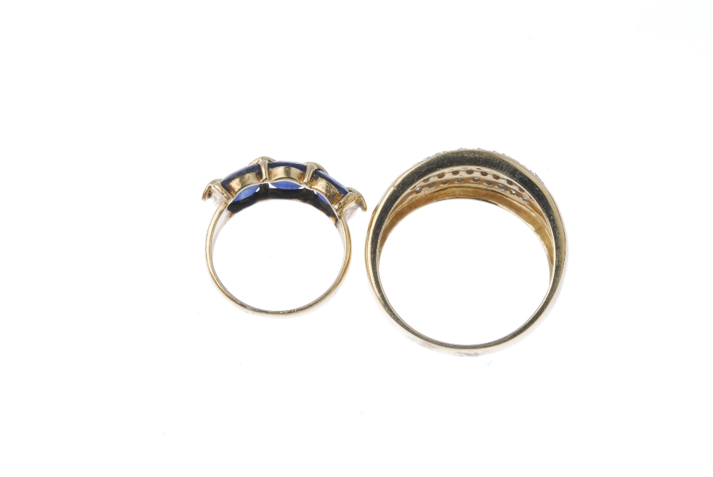 Two 9ct gold diamond and gem-set dress rings. To include an oval-shape sapphire two-row ring with - Image 4 of 4