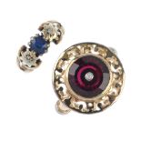 Two 9ct gold gem-set and diamond rings. To include a garnet and diamond dress ring, with openwork