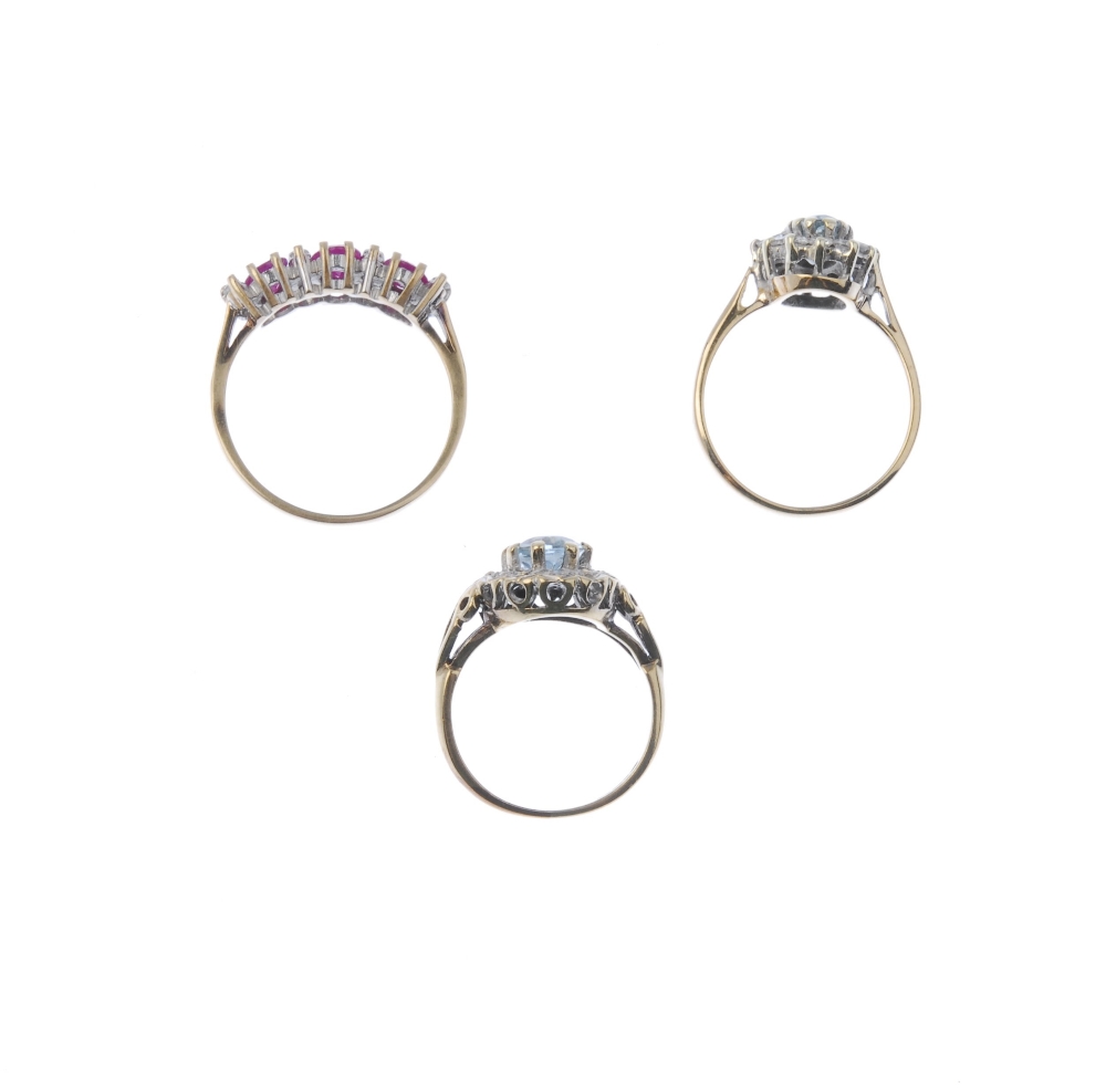 A selection of three 9ct gold diamond and gem-set rings. To include an oval-shape aquamarine and - Image 4 of 4