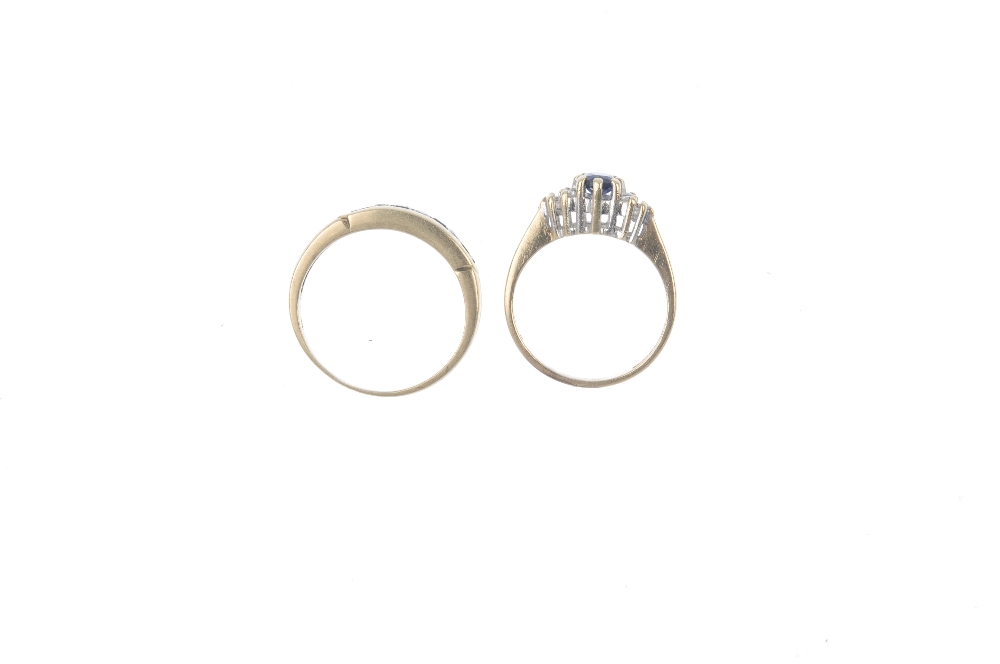 Two 9ct gold diamond and gem-set rings. To include an alternating brilliant-cut diamond and square- - Image 2 of 3