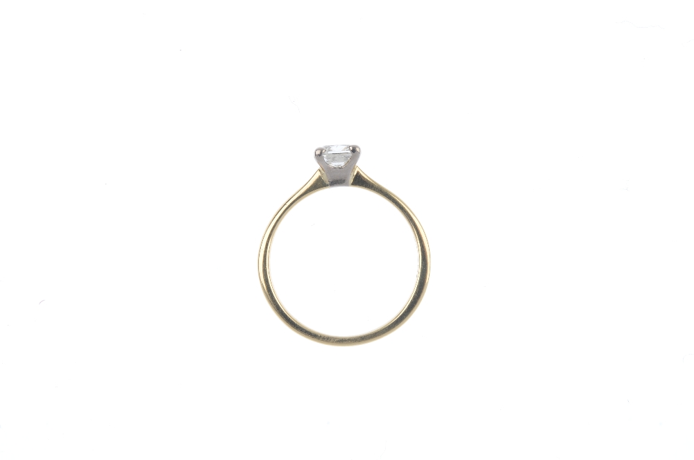 An 18ct gold diamond single-stone ring. The square-shape diamond, to the plain band. Estimated - Image 2 of 3