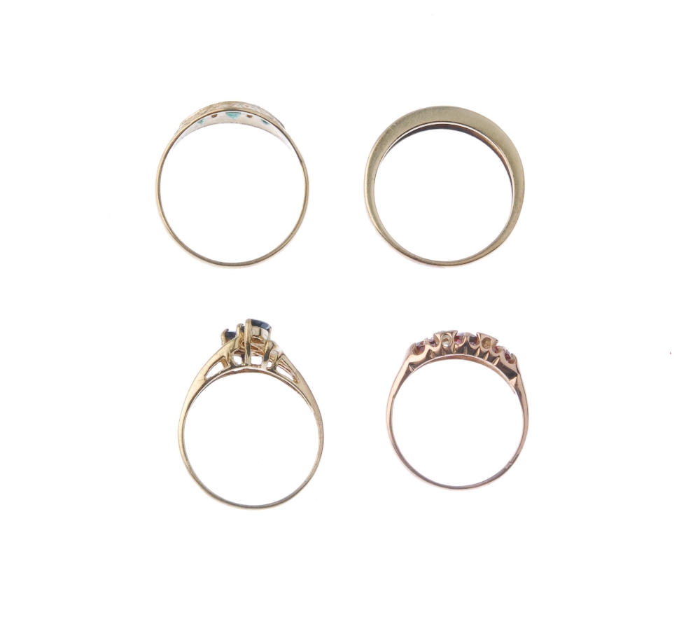 A selection of four diamond and gem-set rings. To include a 9ct gold ruby and diamond half-circle - Image 3 of 4