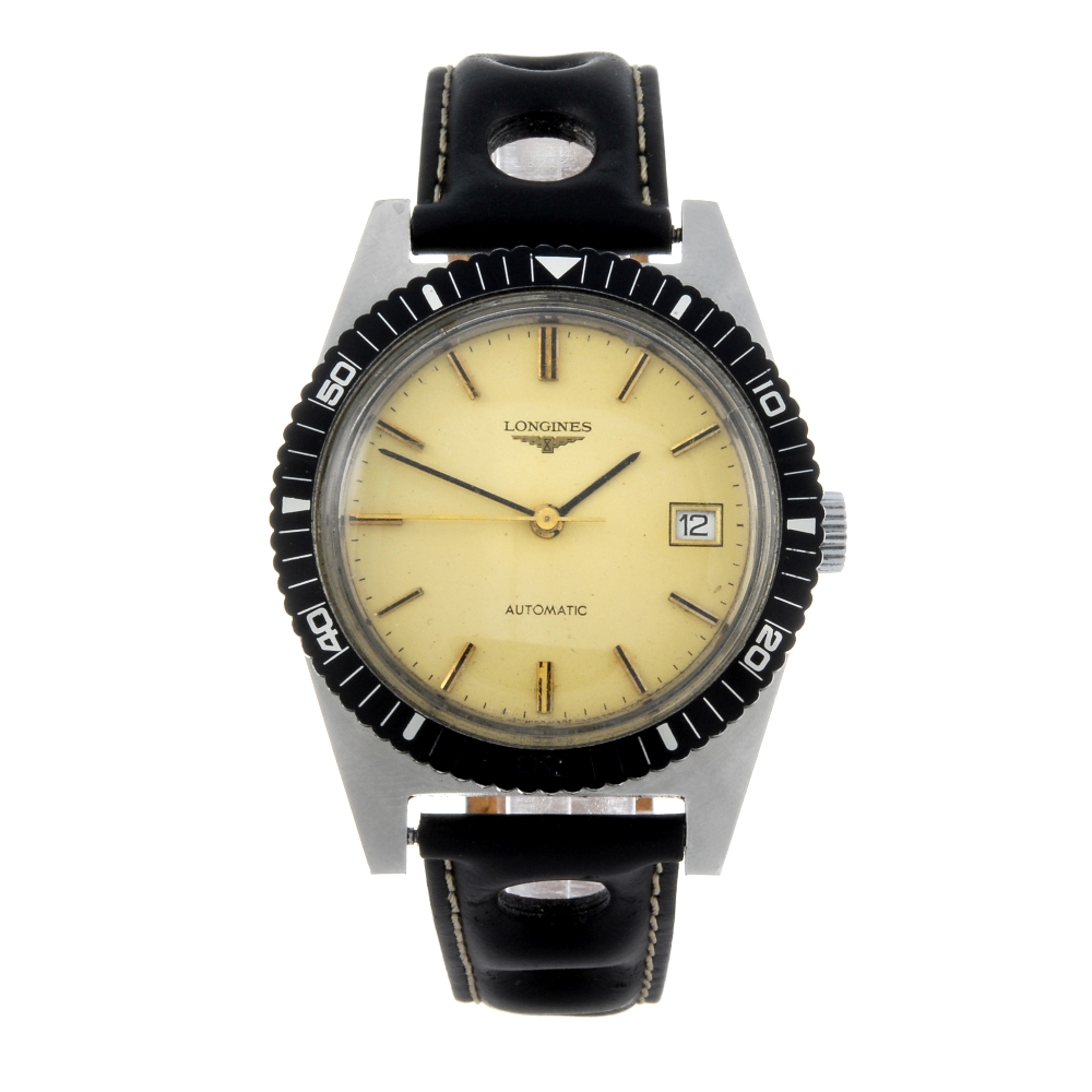 LONGINES - a gentleman's wrist watch. Stainless steel case with calibrated bezel. Numbered 7171-1.