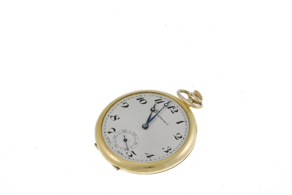 An eight day open face pocket watch. Base metal case. Unsigned keyless wind eight day movement. - Image 4 of 4