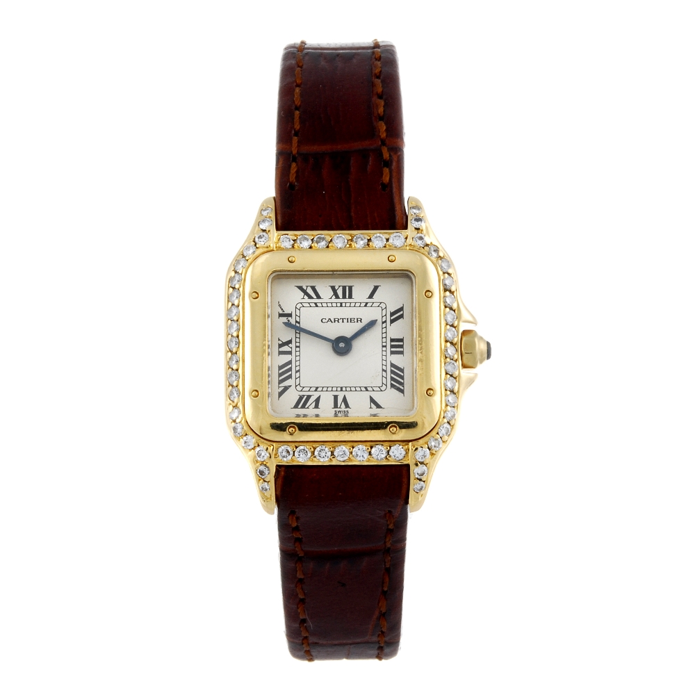 CARTIER - a Panthere wrist watch. Diamond set 18ct yellow gold case. Reference 1070, serial