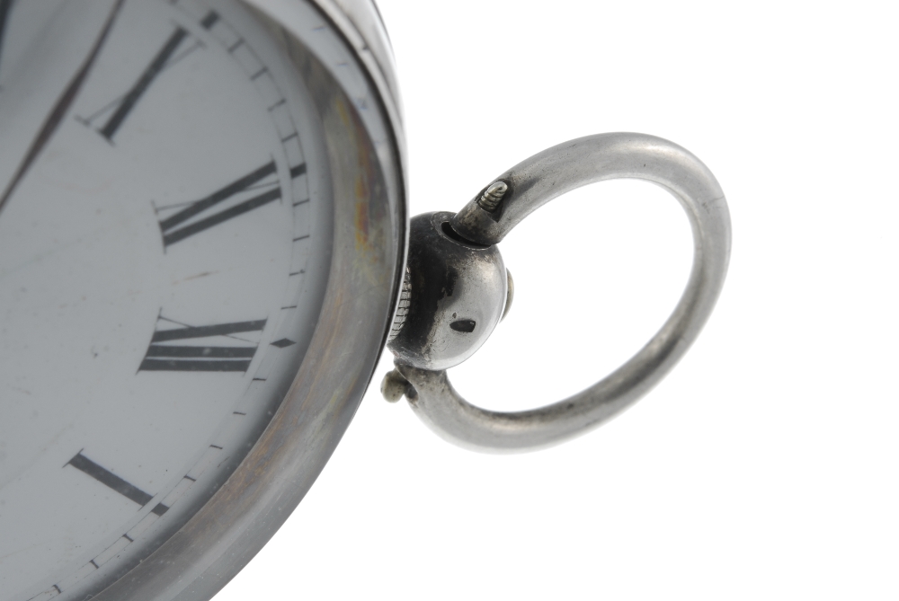 An open face pocket watch. White metal case, stamped 0.935. Numbered 142655. Unsigned key wind three - Image 2 of 4