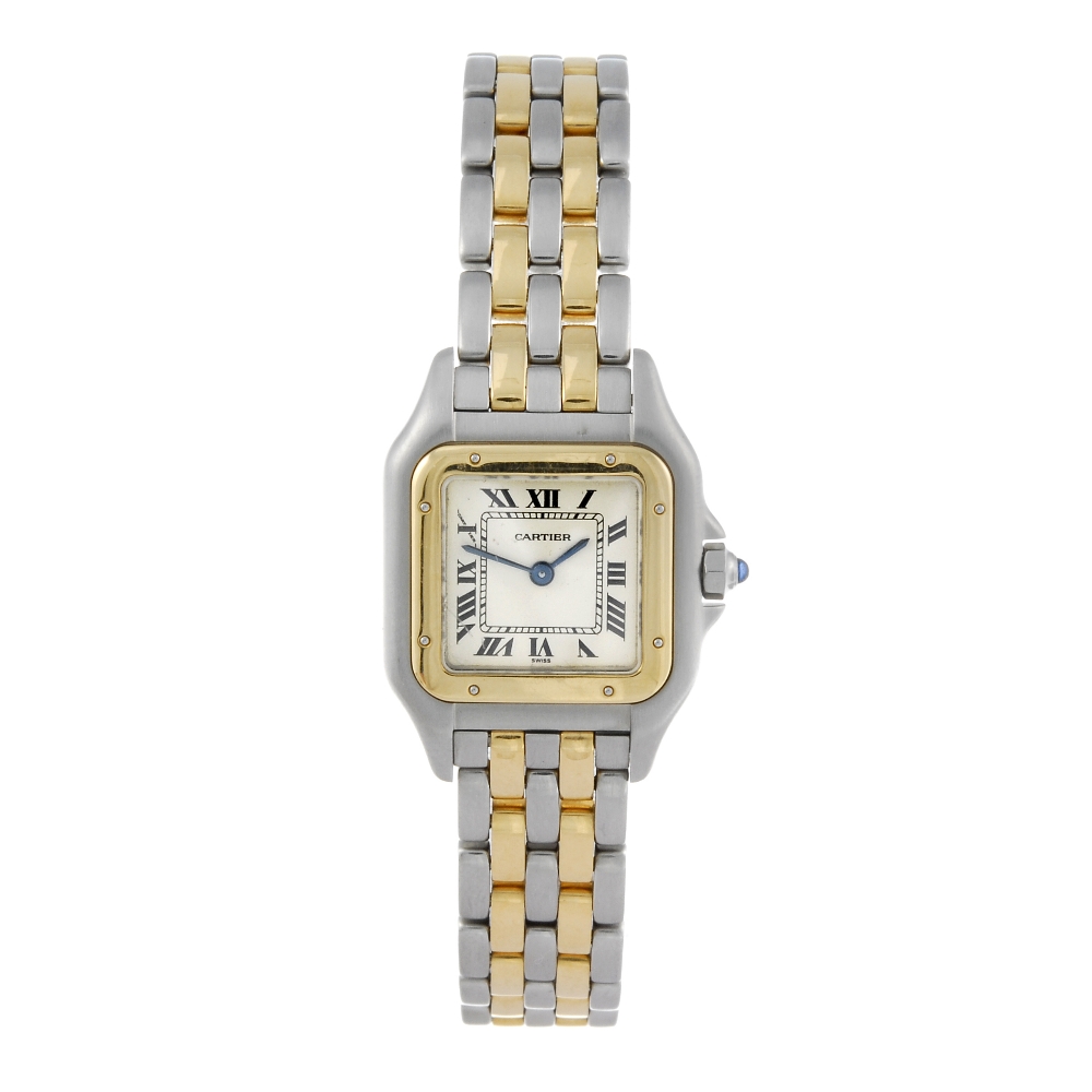 CARTIER - a Panthere bracelet watch. Stainless steel case with yellow metal bezel. Reference 1120,